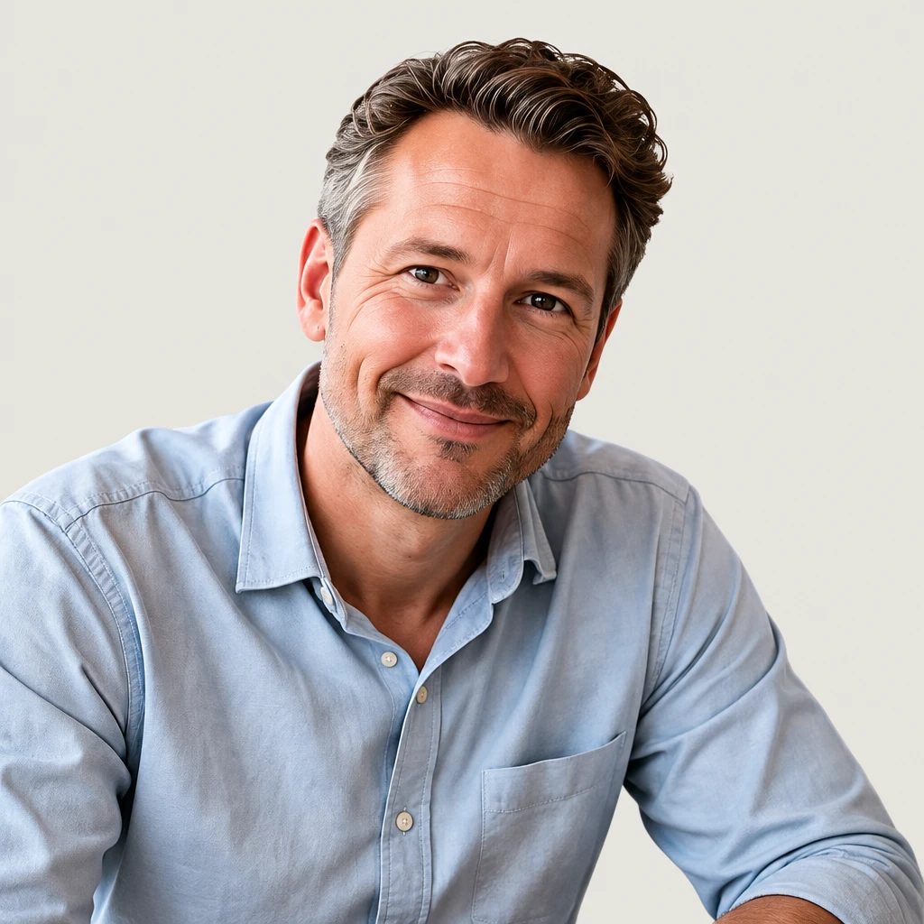 Martijn, procesadviseur in Utrecht, in een lichte werkkamer
